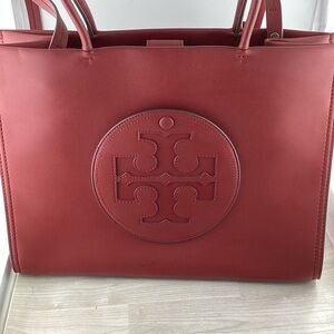 Tory Burch Red Leather Logo Tote